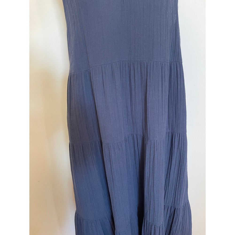 Quince 100% Organic Cotton Gauze Tiered Maxi Dress Indigo Blue Medium - Picture 7 of 10